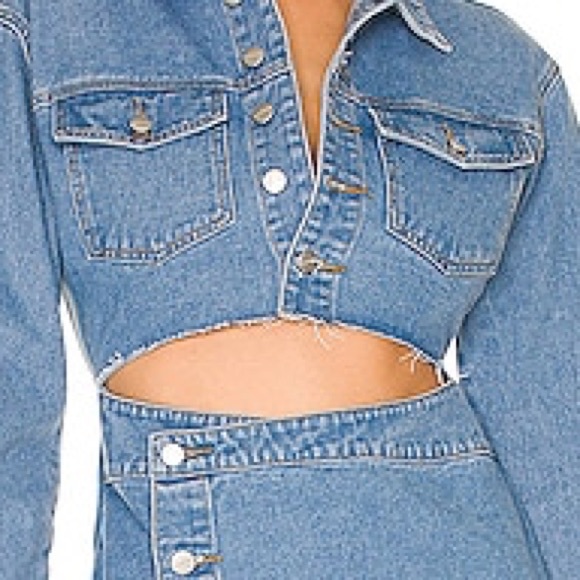 Revolve Superdown Mika Button Up Denim Dress XS Jean Cutout Disco Cowgirl NEW - Picture 4 of 9